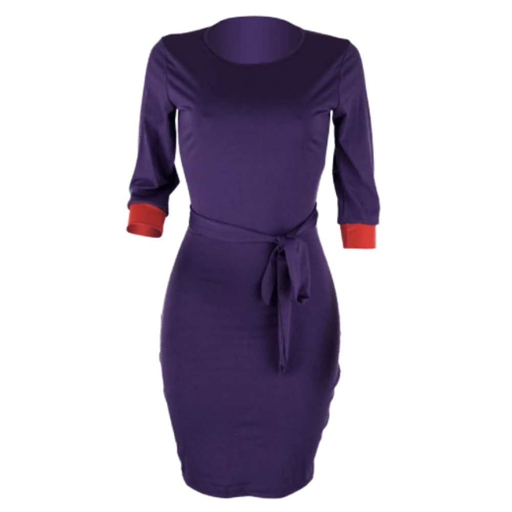 Purple Long Sleeve Fitted Dress
